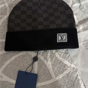 Louis Vuitton Black and Gray Checker Cuffed Beanie